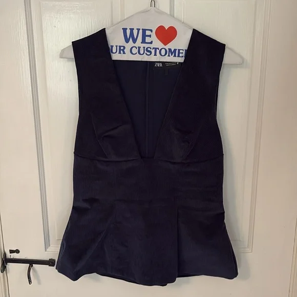 Zara Corduroy Top in Navy - M - Picture 5 of 6